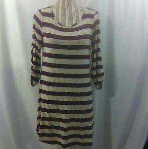 Charming Charlie Maroon & Off-White Striped Dress  Size Large Tab sleeves